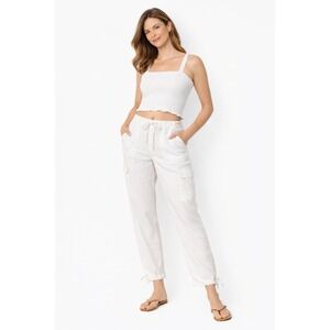 lauren ralph lauren White Linen Blend Cargo Pockets Drawstring Hem Pants Size 10